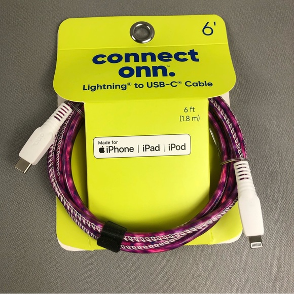 onn. 6’ Fashion Cable USB Lightning Cable with Cable Management 2pck - Picture 3 of 5